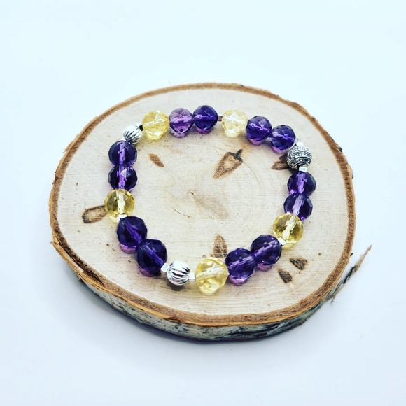 Faceted Clear Amethyst and Citrine Bracelet 8 mm - Picture 1 of 4